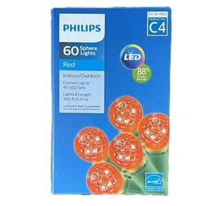 NWOT Philips 60 Sphere Lights Red Indoor/Outdoor, 22 Feet Total Length